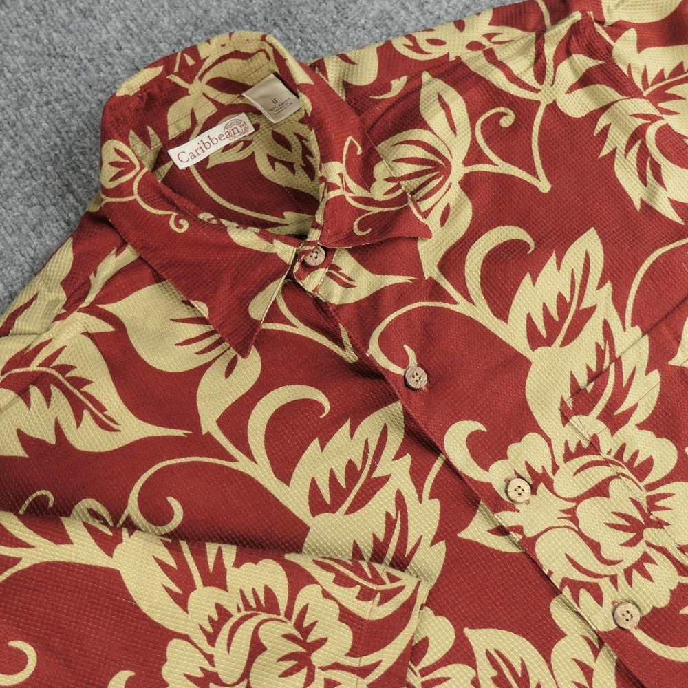 Caribbean Shirt Mens Large Tall LT Floral Rayon Aloha Beach Resort Camp Hawaiian